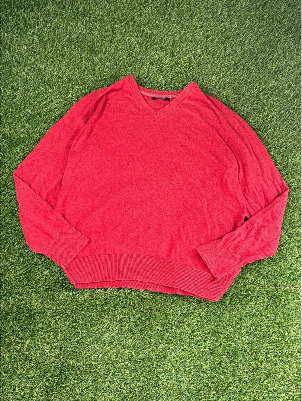 Y2k Banana Republic V Neck Red Cotton Cashmere Sweater Mens Size L